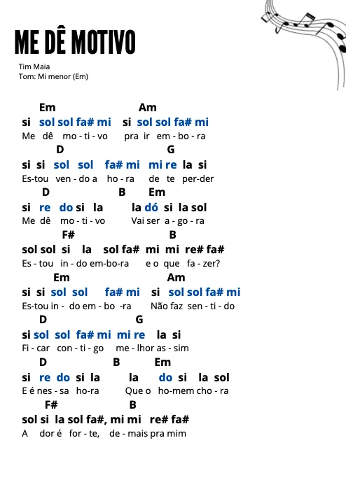 Cifra Melódica MPB - exemplo 1
